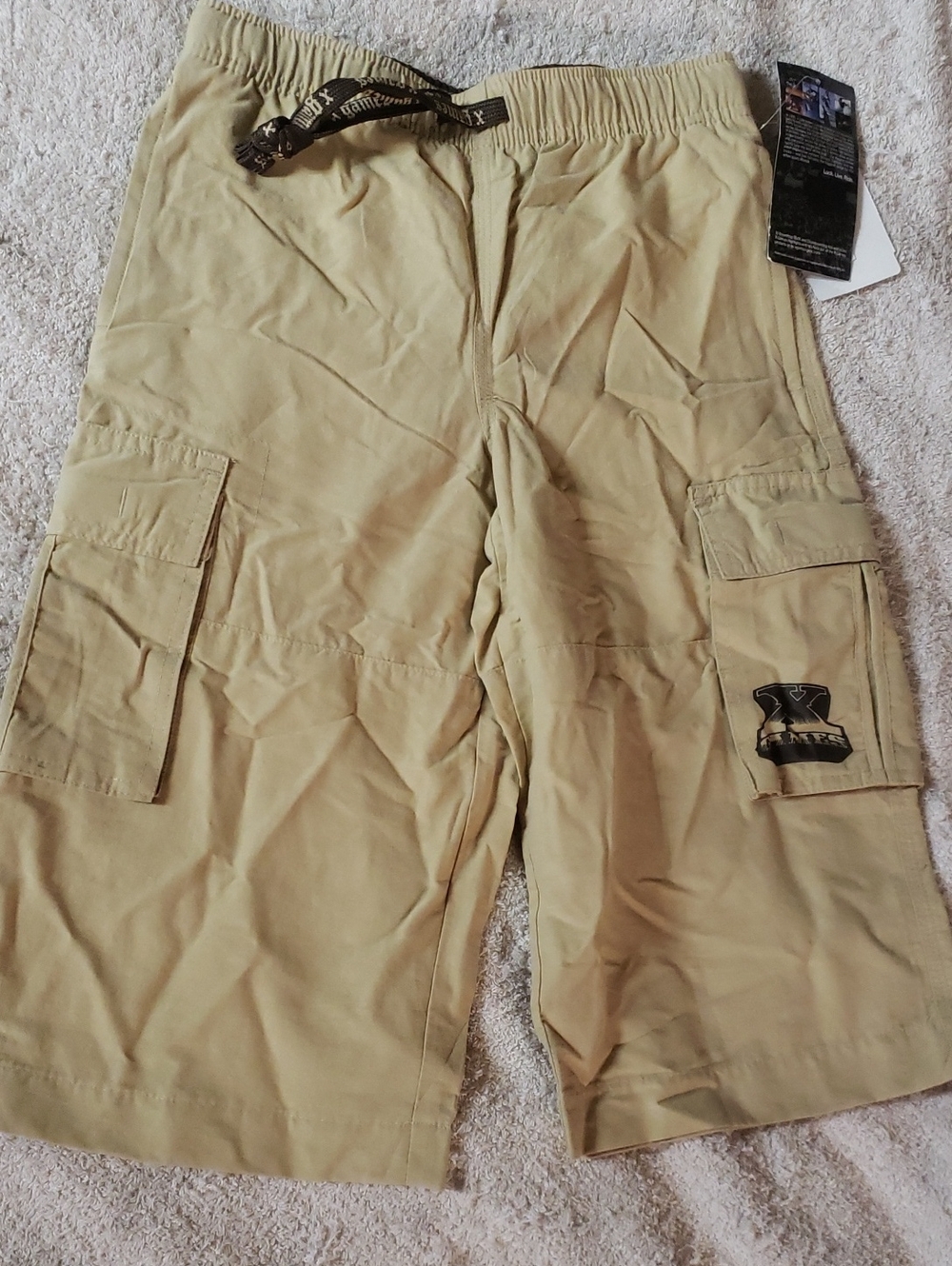 Kids Tan Cargo Shorts with Elastic Waist